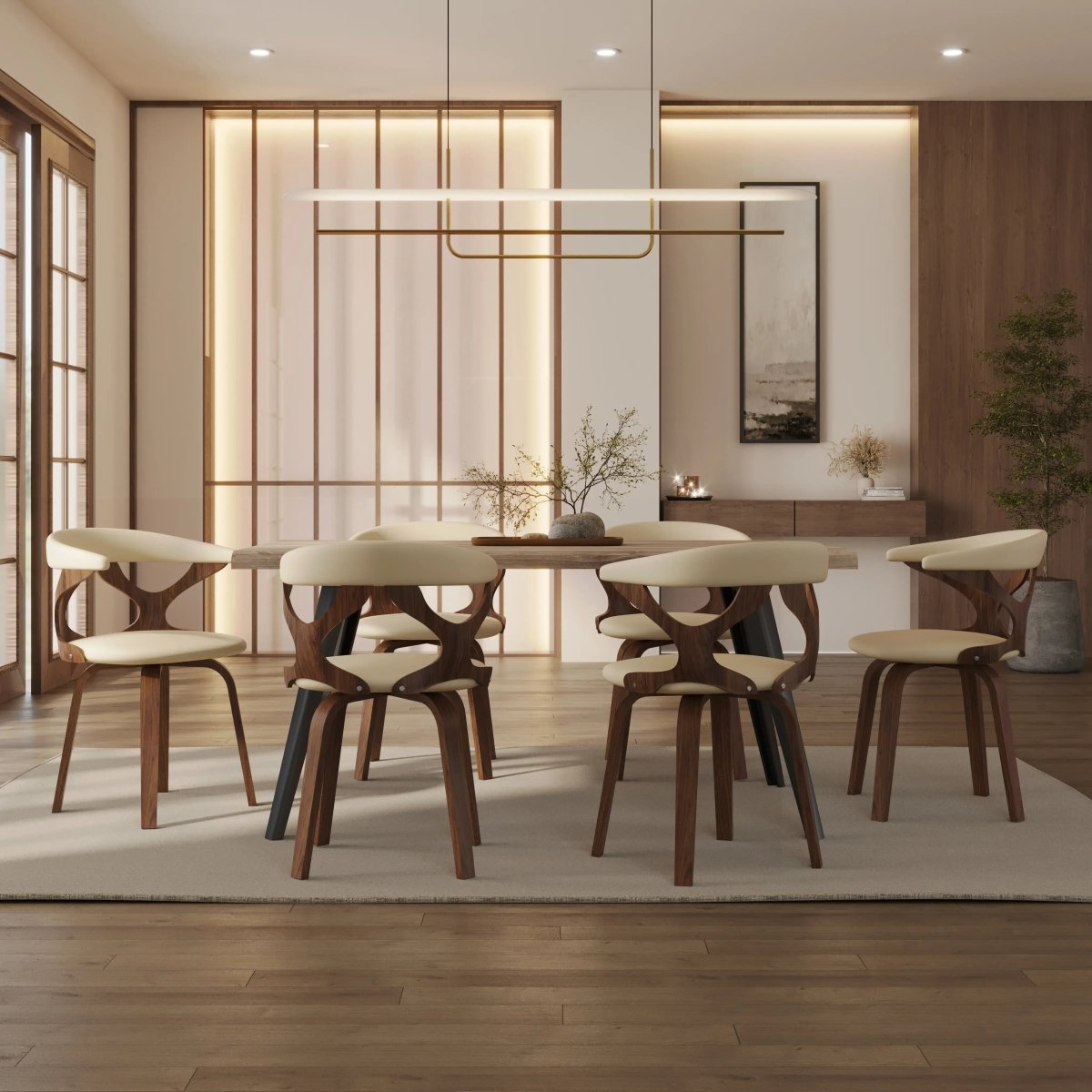 Klyne Leather Dining Chair with Poplar Wood Frame and Swivel Base Set of 4