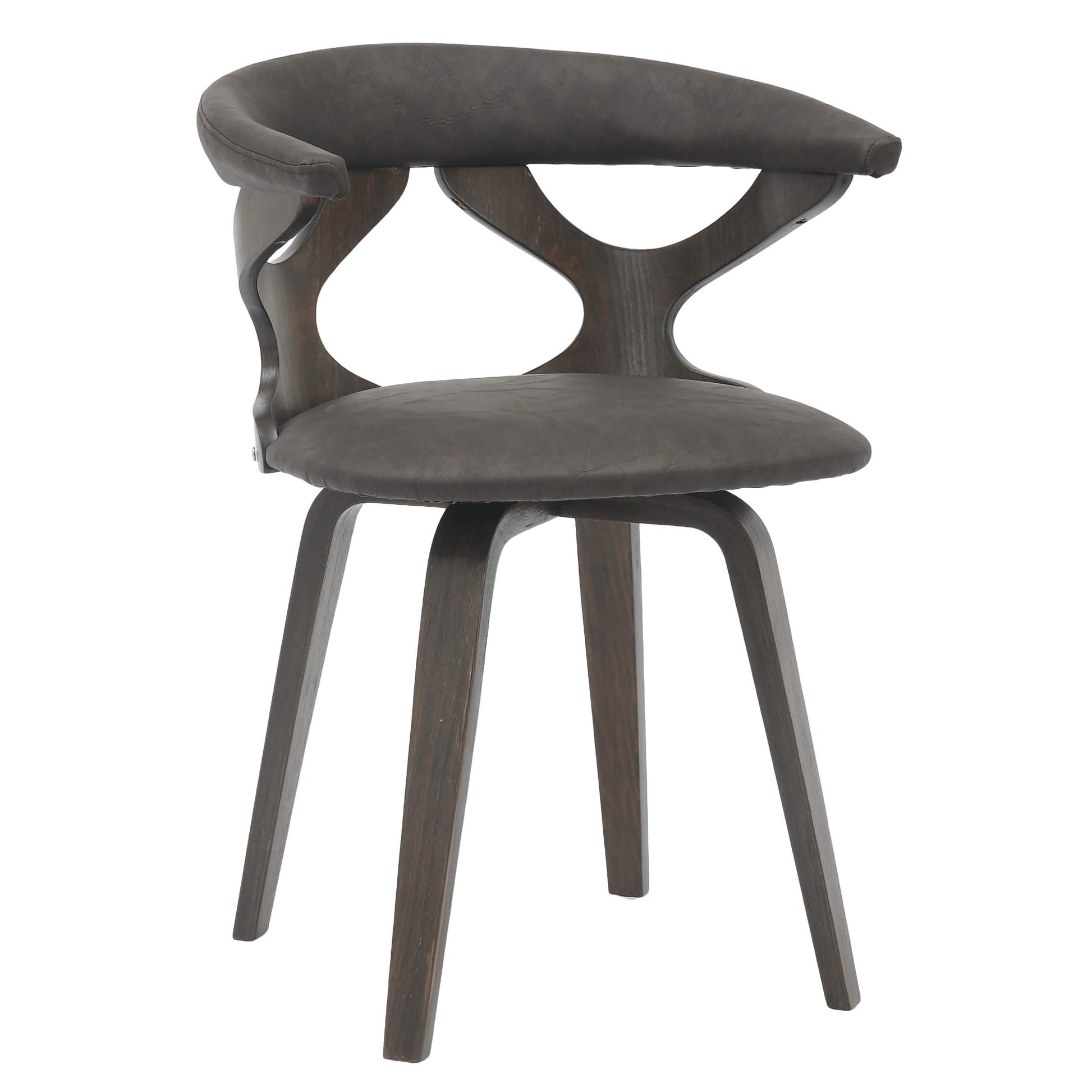 Klyne Modern Wooden Dining Chair Upholstered in Leather With Walnut Color Frame