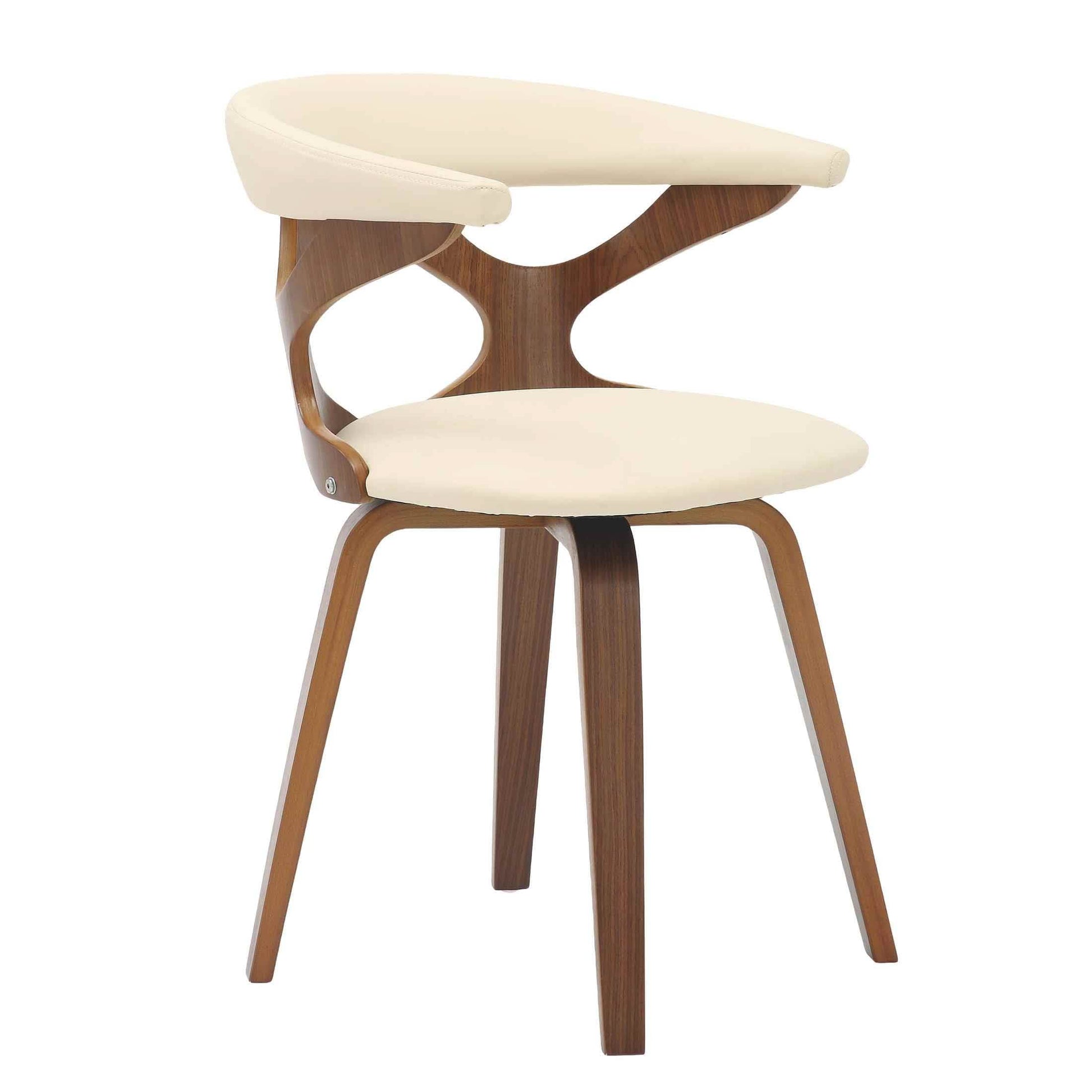 Klyne Modern Wooden Dining Chair Upholstered in Leather With Walnut Color Frame
