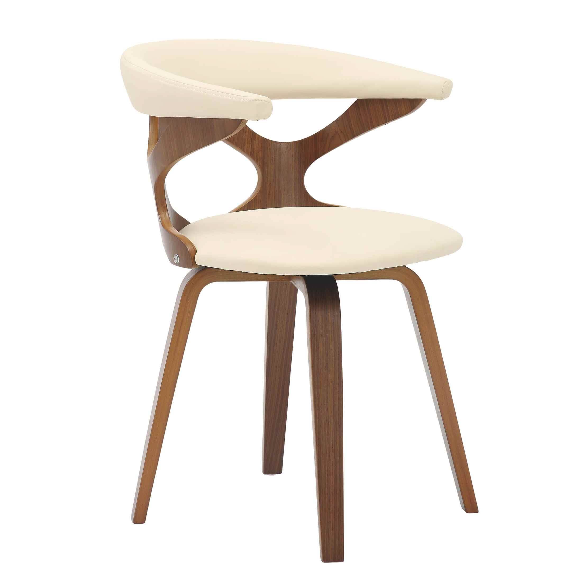 Klyne Modern Wooden Dining Chair Upholstered in Leather With Walnut Color Frame