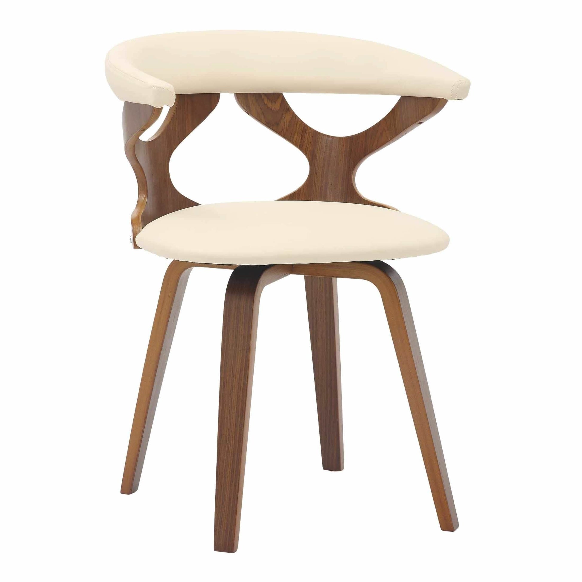 Klyne Modern Wooden Dining Chair Upholstered in Leather With Walnut Color Frame