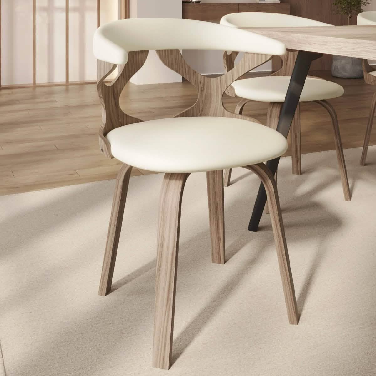 Klyne Modern Wooden Dining Chair Upholstered in Leather With Walnut Color Frame