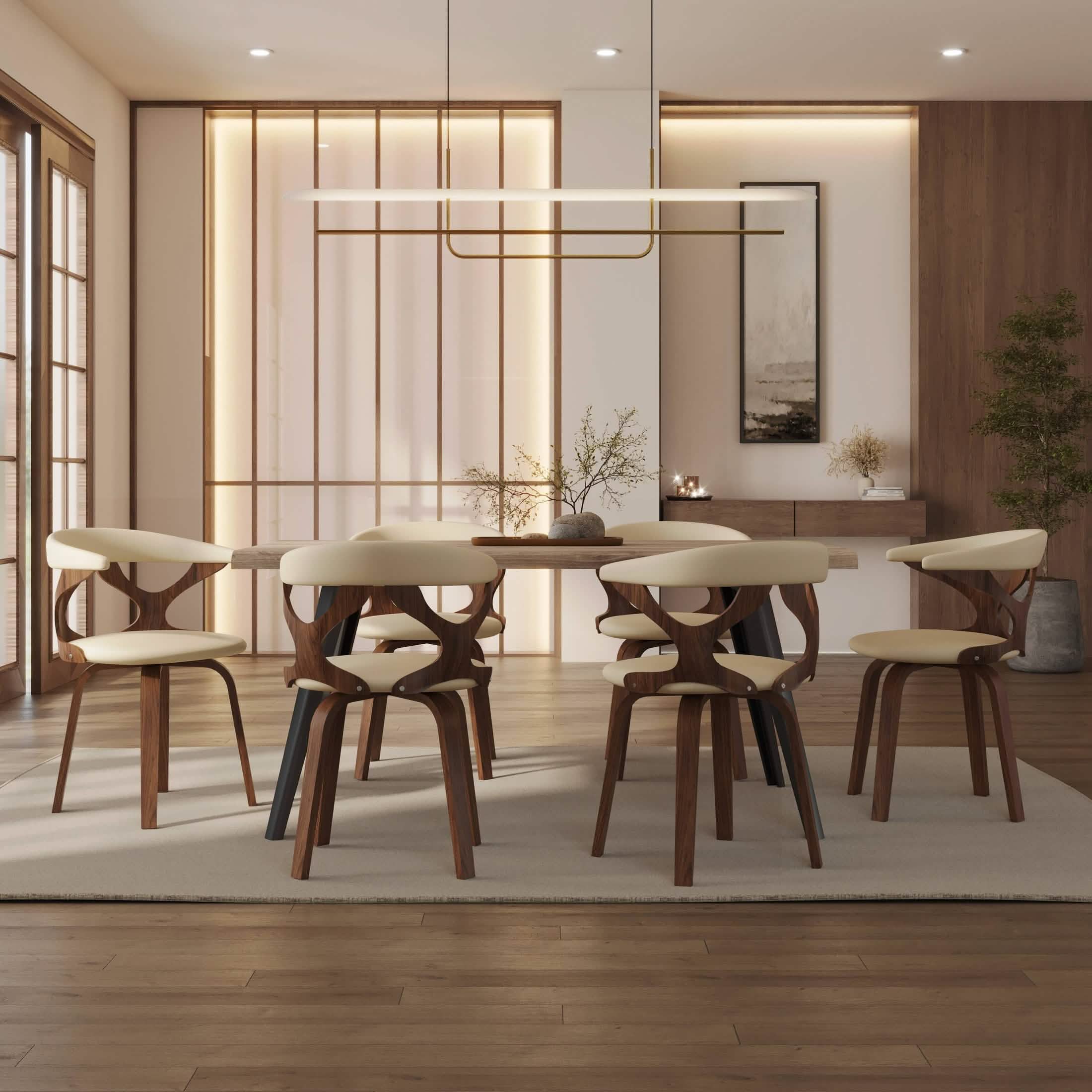 Klyne Modern Wooden Dining Chair Upholstered in Leather With Walnut Color Frame