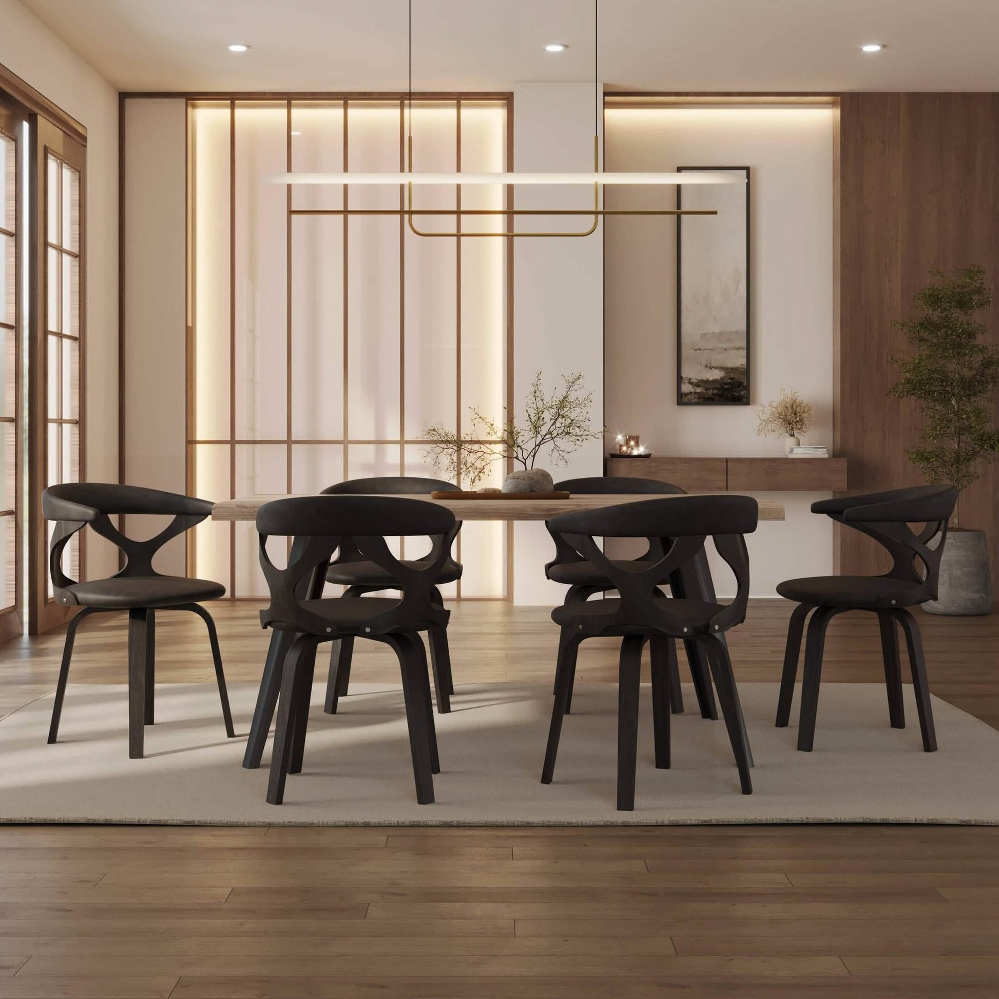 Klyne Modern Wooden Dining Chair Upholstered in Leather With Walnut Color Frame