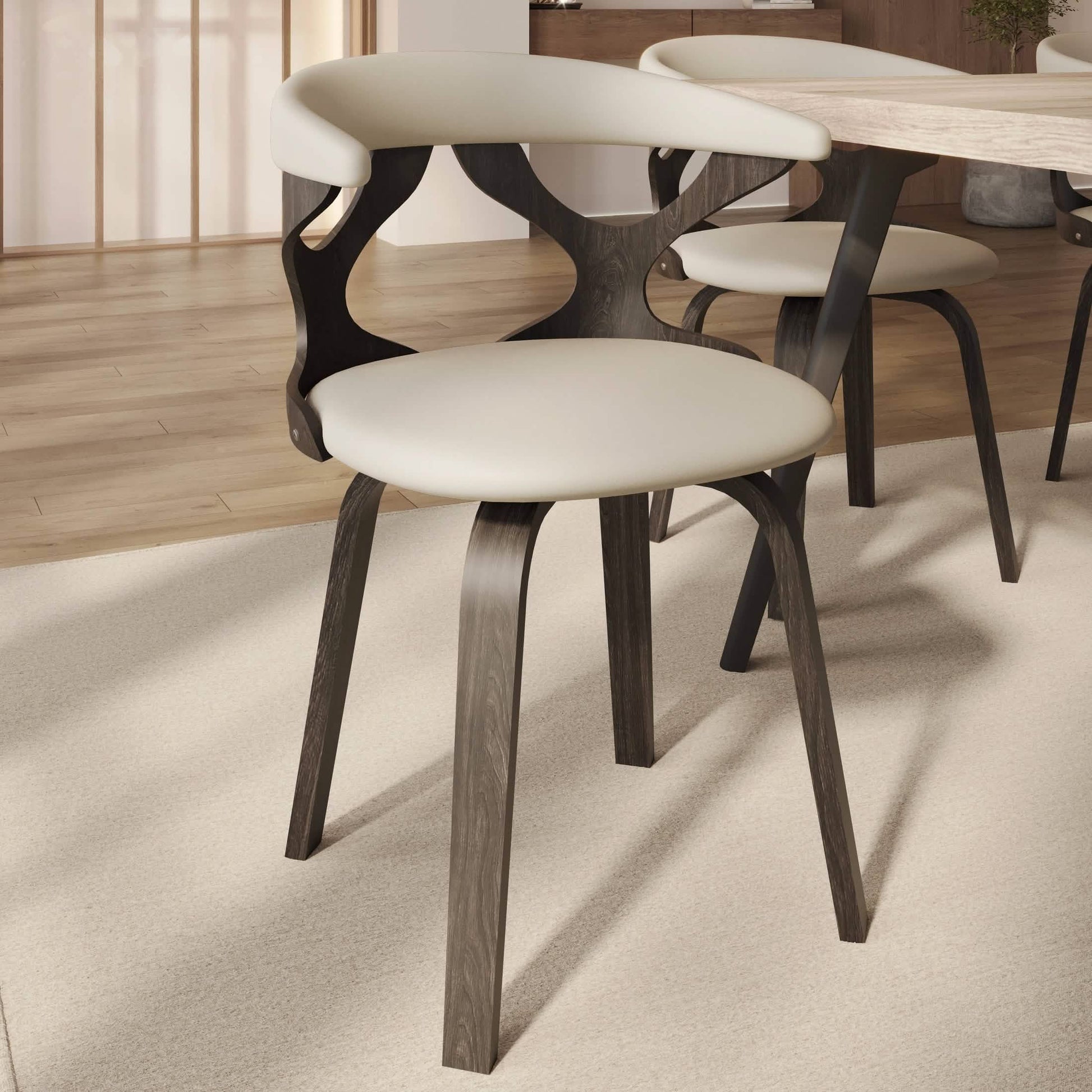 Klyne Modern Wooden Dining Chair Upholstered in Leather With Walnut Color Frame