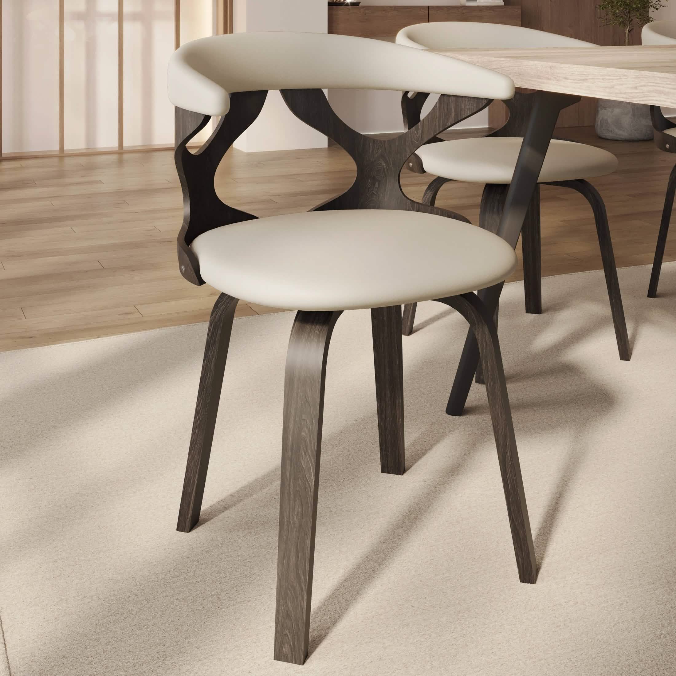 Klyne Modern Wooden Dining Chair Upholstered in Leather With Walnut Color Frame