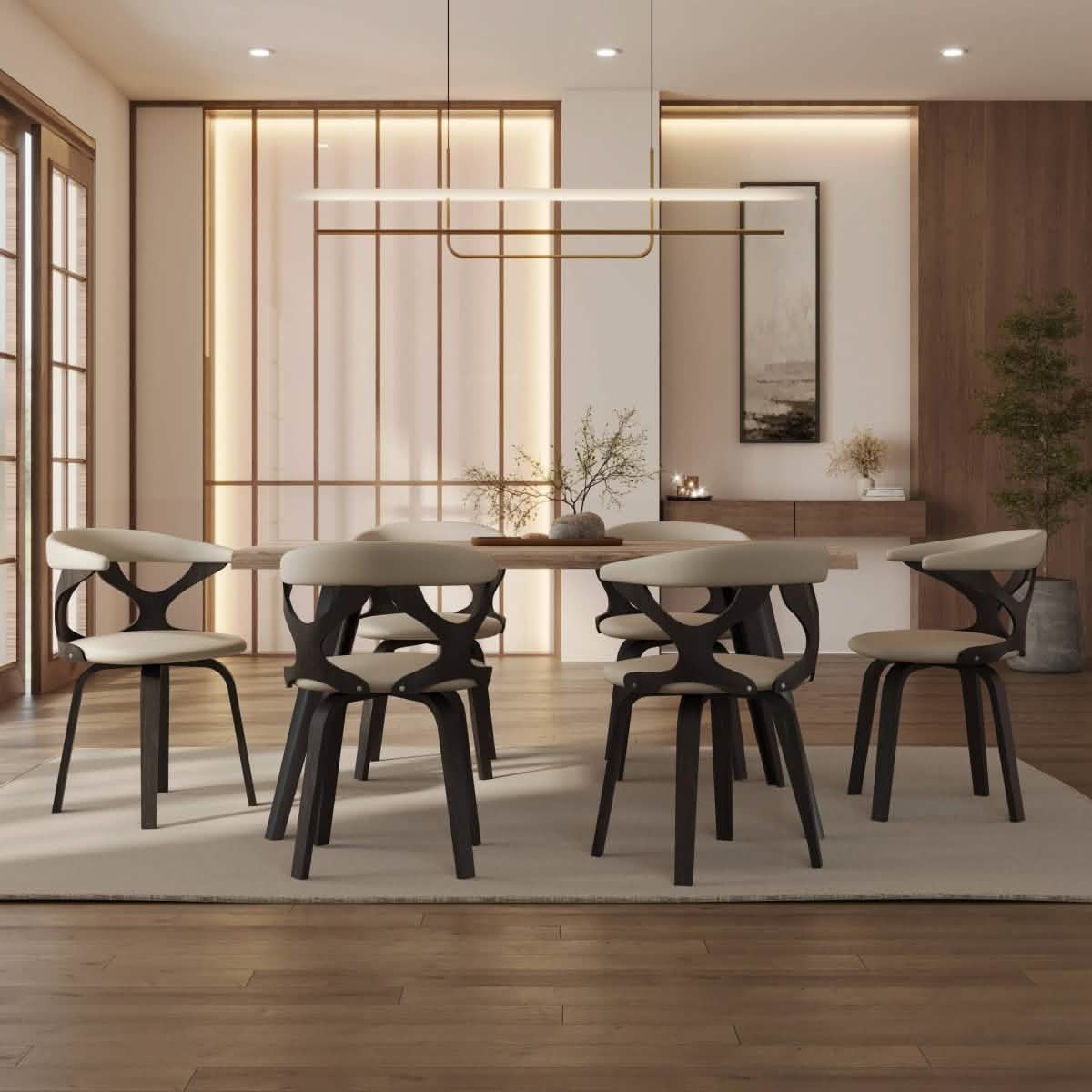Klyne Modern Wooden Dining Chair Upholstered in Leather With Walnut Color Frame