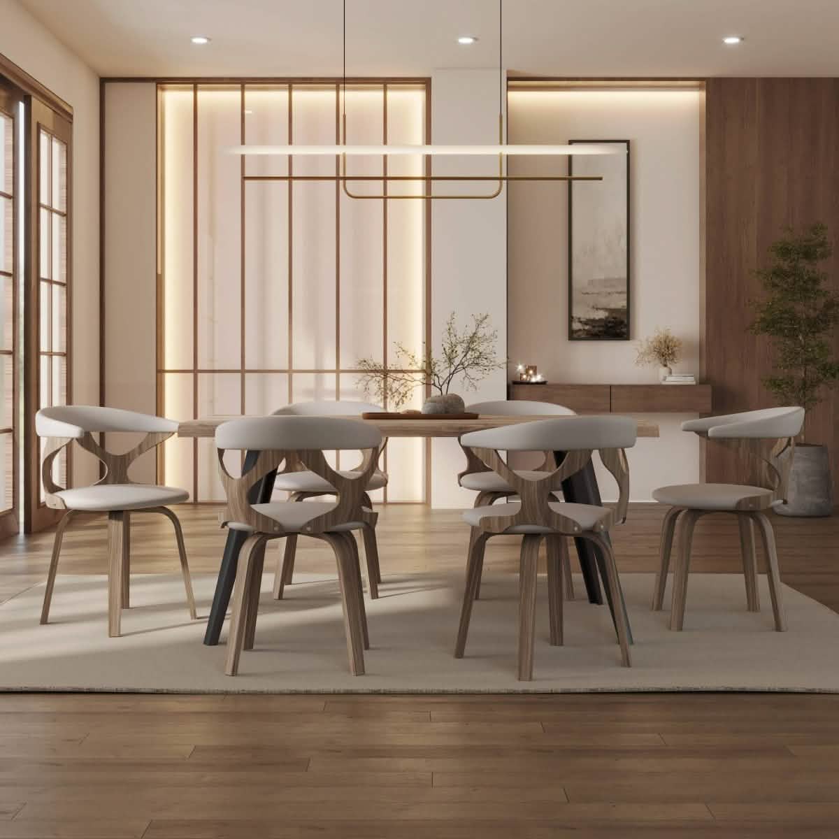 Klyne Modern Wooden Dining Chair Upholstered in Leather With Walnut Color Frame