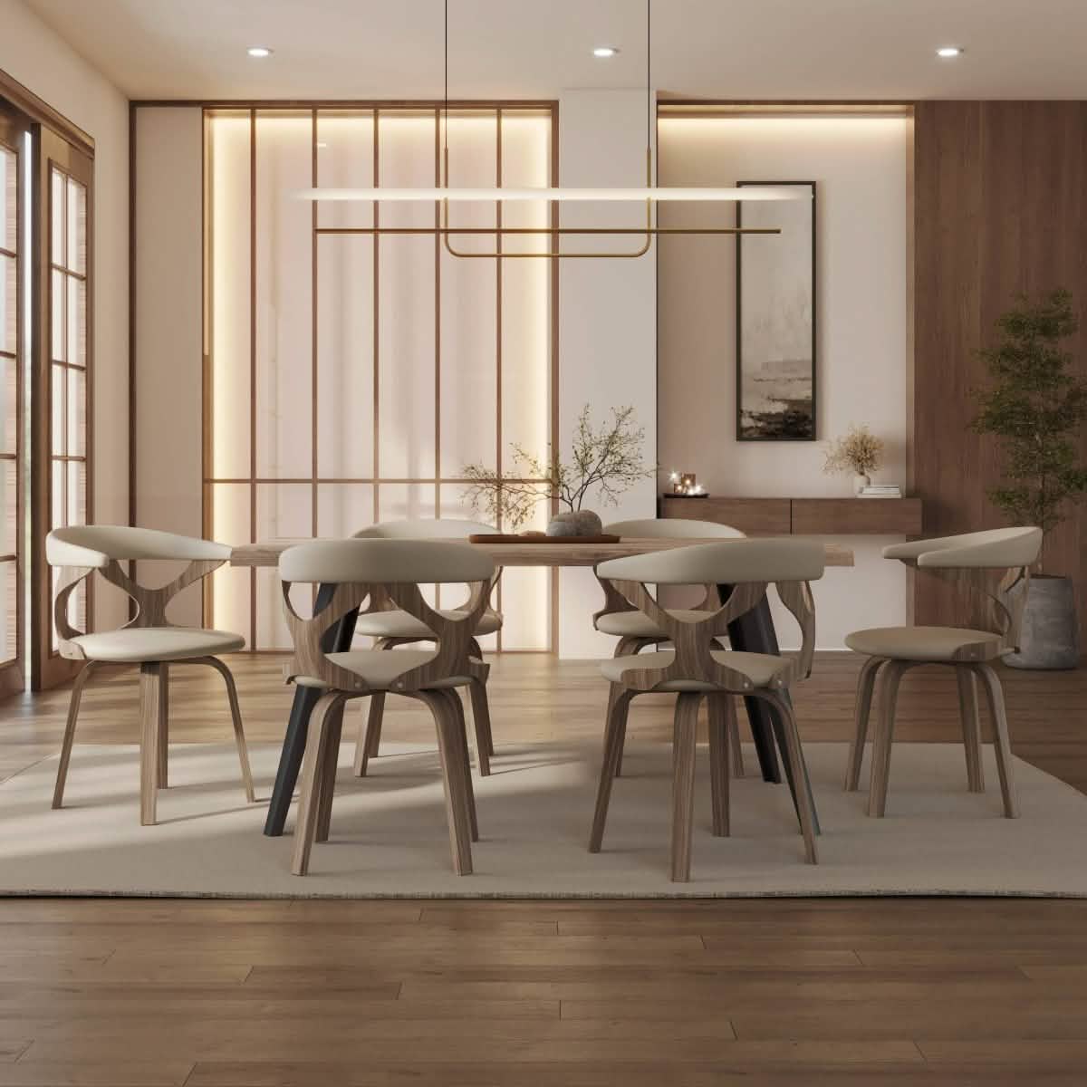 Klyne Modern Wooden Dining Chair Upholstered in Leather With Walnut Color Frame