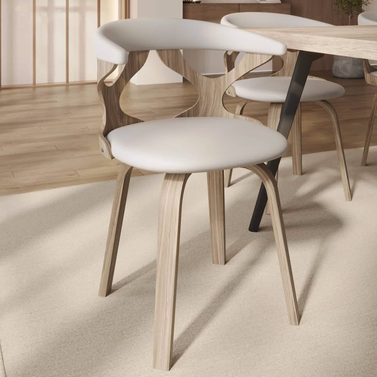 Klyne Modern Wooden Dining Chair Upholstered in Leather With Walnut Color Frame