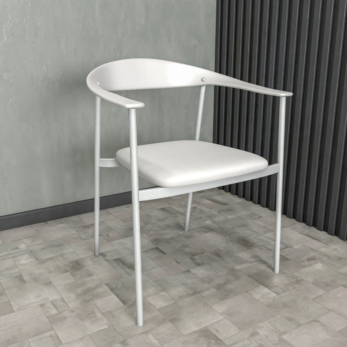 Kora Dining Chair Upholstered in Leather with Stainless Steel Frame and Legs