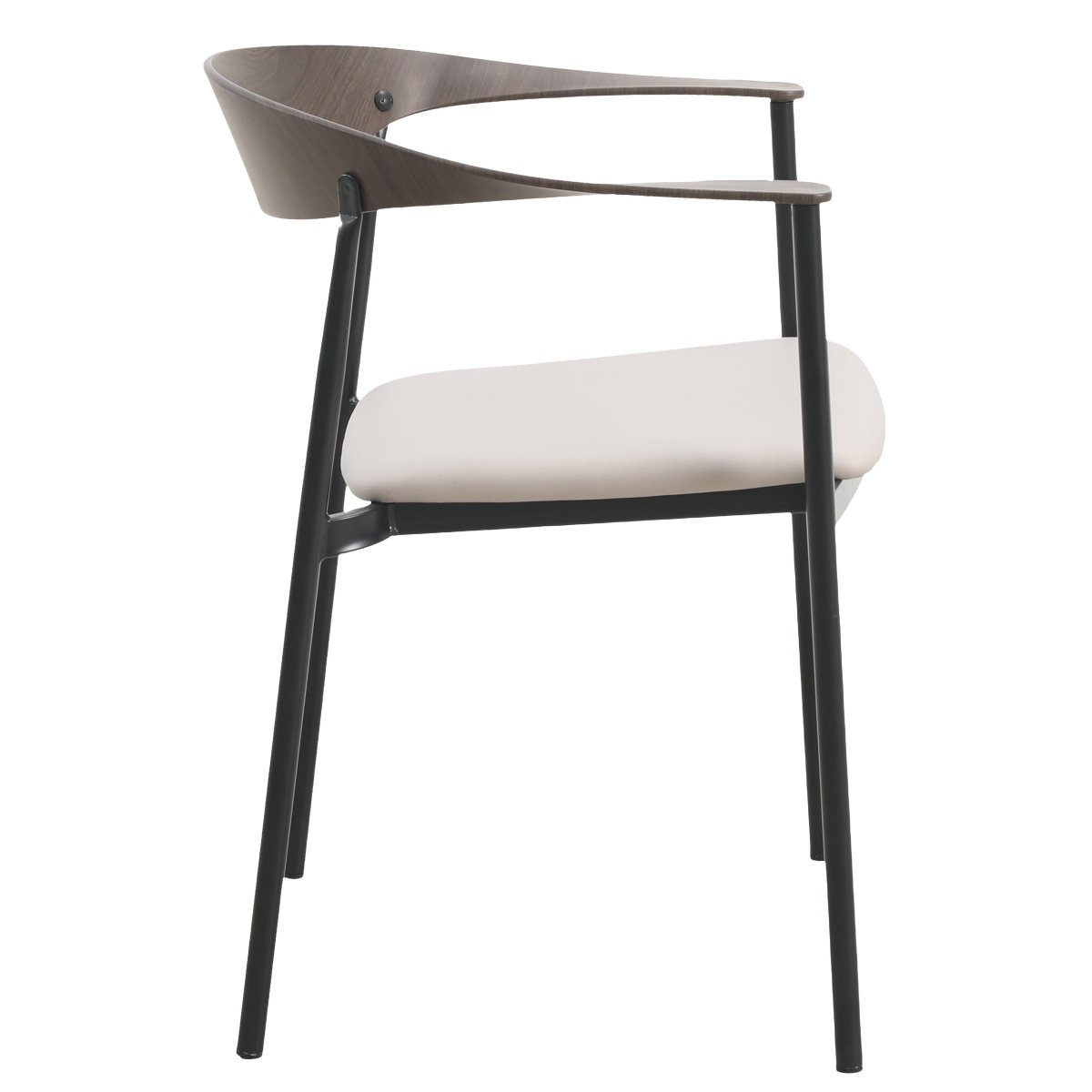 Kora Dining Chair Upholstered in Leather with Stainless Steel Frame and Legs