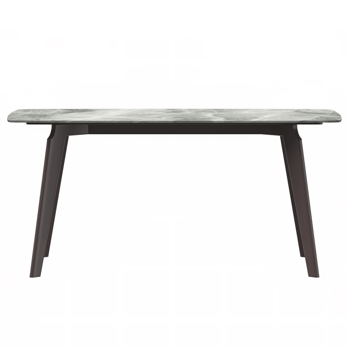 Krevor Modern Dining Table with Rectangular Stone/Glass Wide Tabletop with Black Steel Legs
