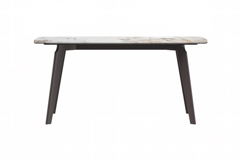 Krevor Modern Dining Table with Rectangular Stone/Glass Wide Tabletop with Black Steel Legs