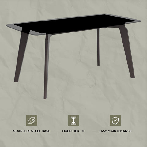 Krevor Modern Dining Table with Rectangular Stone/Glass Wide Tabletop with Black Steel Legs