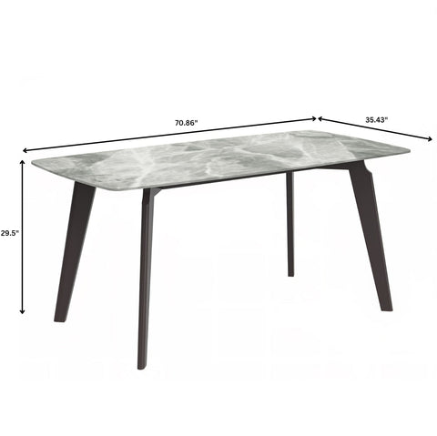 Krevor Modern Dining Table with Rectangular Stone/Glass Wide Tabletop with Black Steel Legs