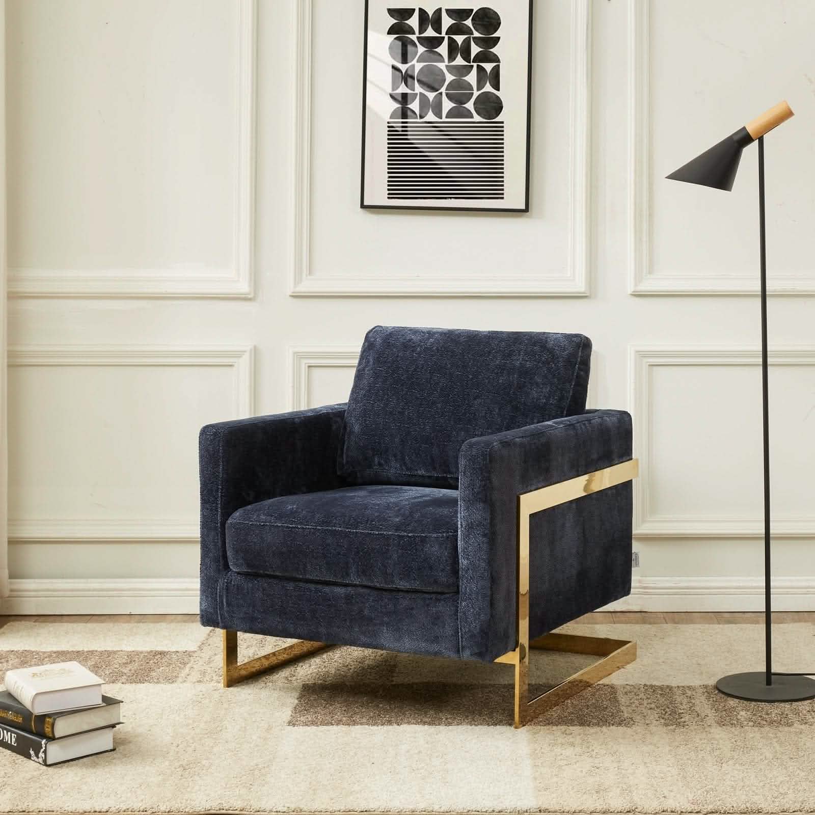 Lincoln Modern Upholstered in Fabric Accent Armchair With Gold/Black/White Metal Frame