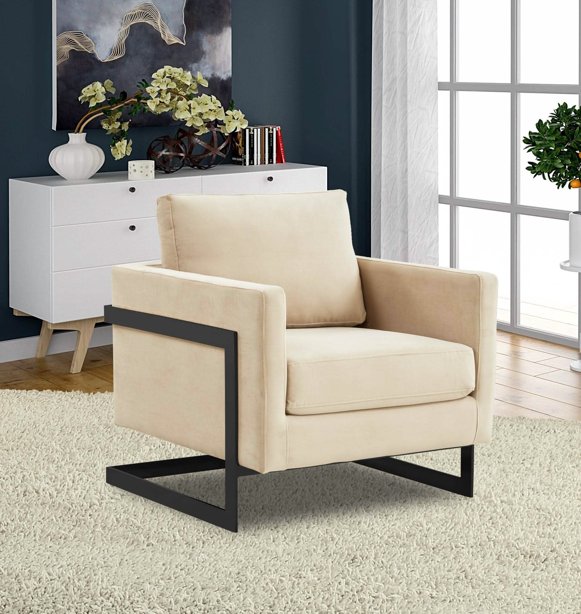 Lincoln Modern Upholstered in Fabric Accent Armchair With Gold/Black/White Metal Frame