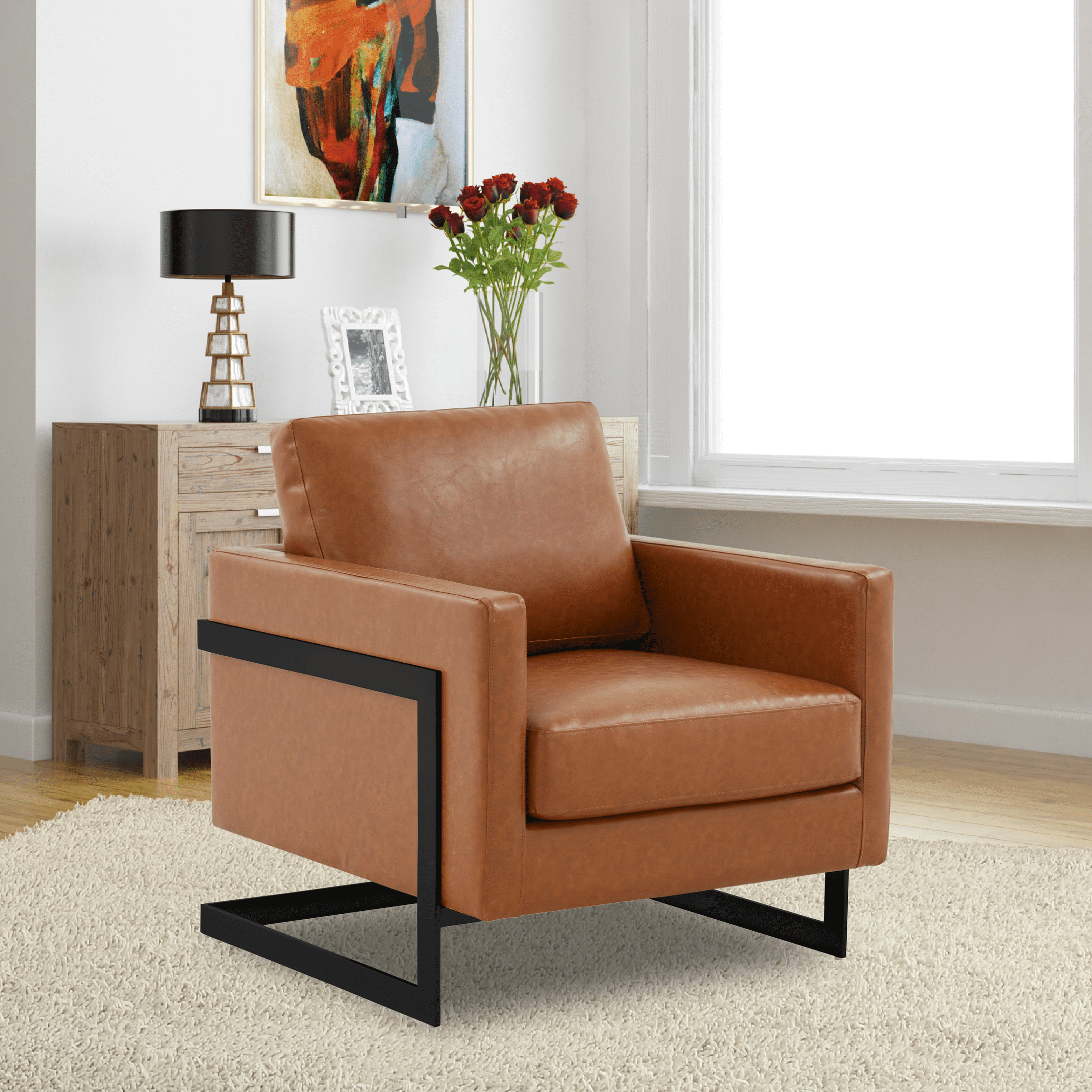 Lincoln Modern Upholstered in Fabric Accent Armchair With Gold/Black/White Metal Frame