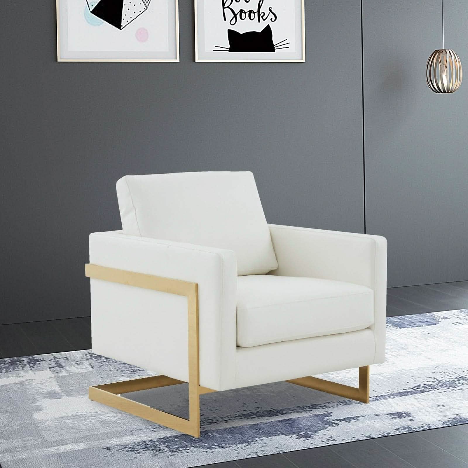 Lincoln Modern Upholstered in Fabric Accent Armchair With Gold/Black/White Metal Frame
