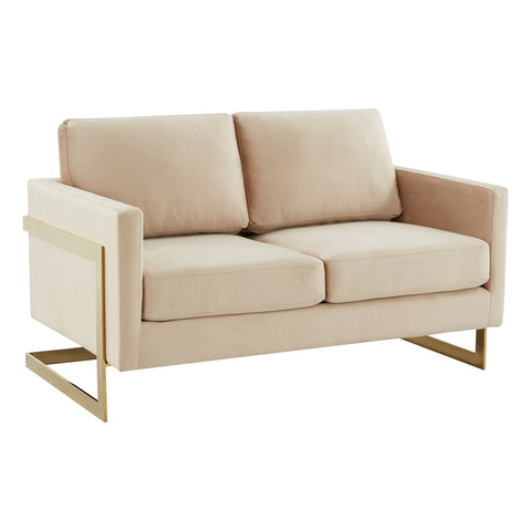 Lincoln Upholstered Velvet/Leather Loveseat With Gold Frame