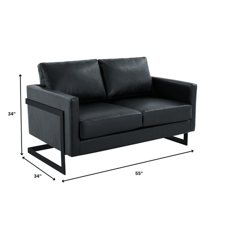 Lincoln Leather Loveseat Sofa with Black Stainless Steel Frame