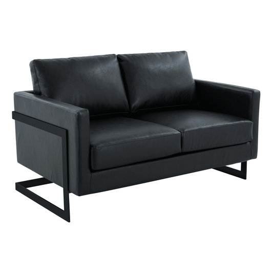 Lincoln Leather Loveseat Sofa with Black Stainless Steel Frame