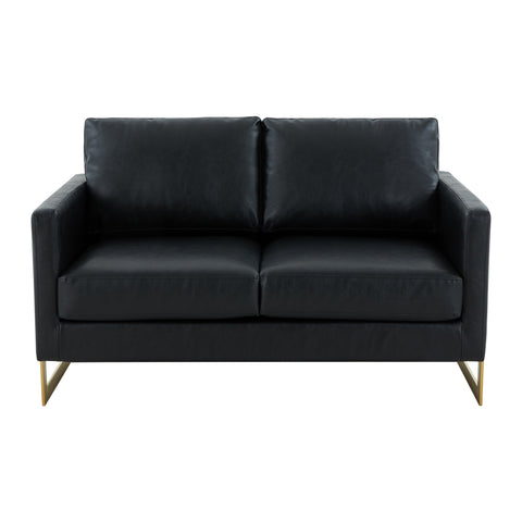 Lincoln Upholstered Velvet/Leather Loveseat With Gold Frame