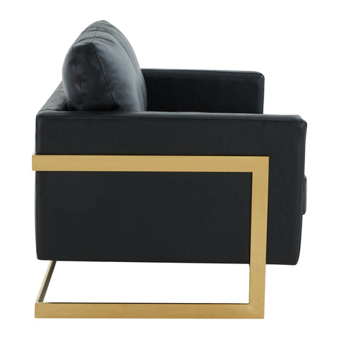 Lincoln Upholstered Velvet/Leather Loveseat With Gold Frame