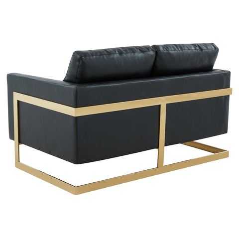 Lincoln Upholstered Velvet/Leather Loveseat With Gold Frame