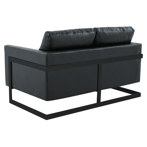 Lincoln Leather Loveseat Sofa with Black Stainless Steel Frame