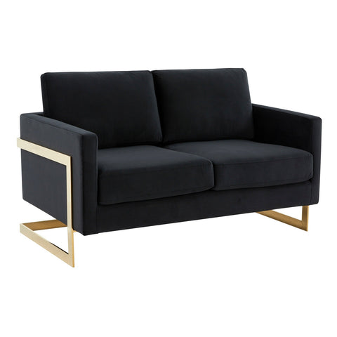 Lincoln Upholstered Velvet/Leather Loveseat With Gold Frame