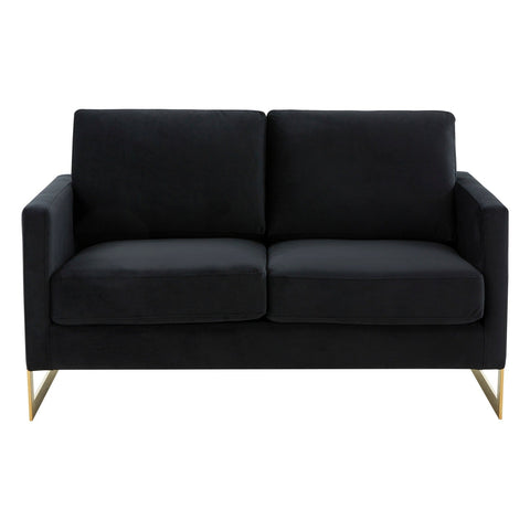 Lincoln Upholstered Velvet/Leather Loveseat With Gold Frame