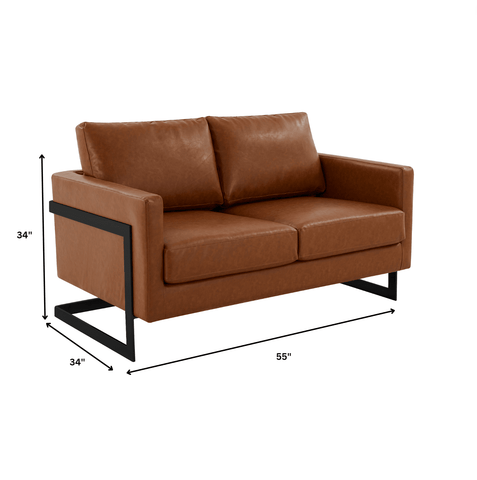 Lincoln Leather Loveseat Sofa with Black Stainless Steel Frame