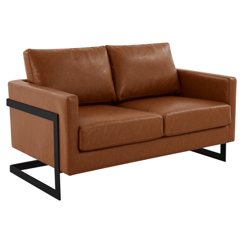 Lincoln Leather Loveseat Sofa with Black Stainless Steel Frame