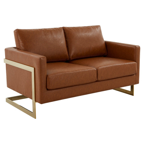 Lincoln Upholstered Velvet/Leather Loveseat With Gold Frame