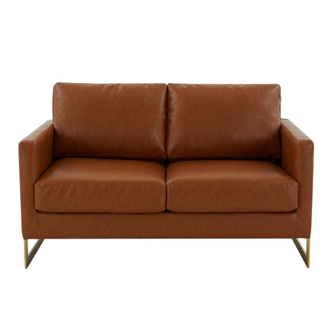 Lincoln Upholstered Velvet/Leather Loveseat With Gold Frame