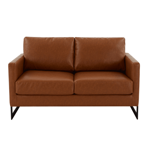 Lincoln Leather Loveseat Sofa with Black Stainless Steel Frame