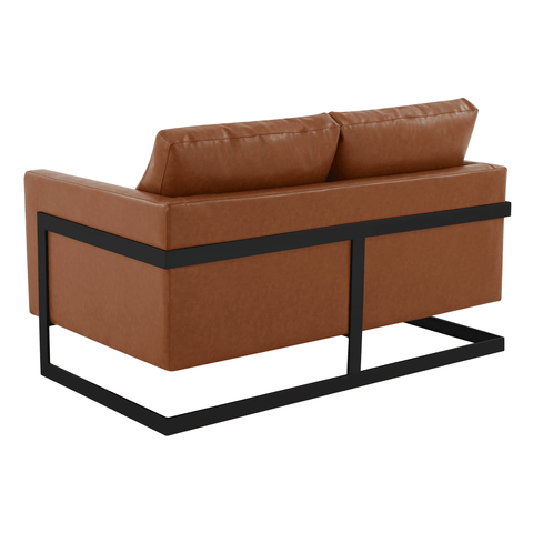 Lincoln Leather Loveseat Sofa with Black Stainless Steel Frame