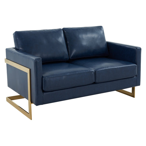 Lincoln Upholstered Velvet/Leather Loveseat With Gold Frame