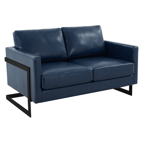 Lincoln Leather Loveseat Sofa with Black Stainless Steel Frame