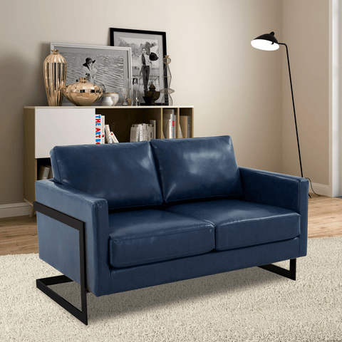 Lincoln Leather Loveseat Sofa with Black Stainless Steel Frame