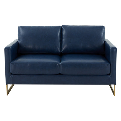 Lincoln Upholstered Velvet/Leather Loveseat With Gold Frame