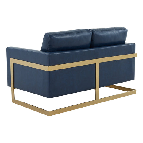 Lincoln Upholstered Velvet/Leather Loveseat With Gold Frame