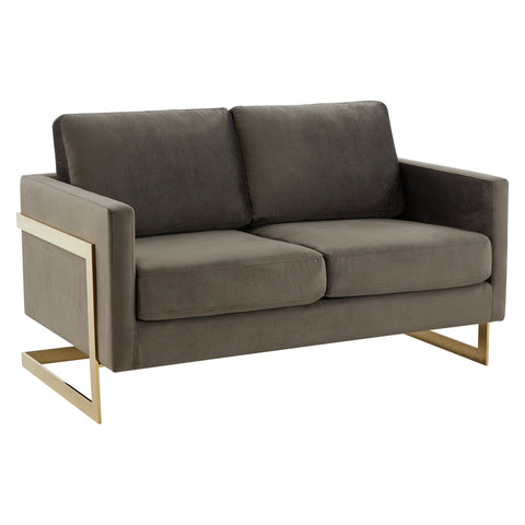 Lincoln Upholstered Velvet/Leather Loveseat With Gold Frame