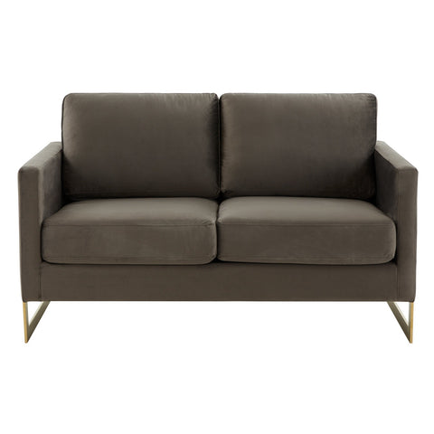 Lincoln Upholstered Velvet/Leather Loveseat With Gold Frame