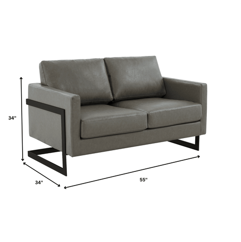 Lincoln Leather Loveseat Sofa with Black Stainless Steel Frame