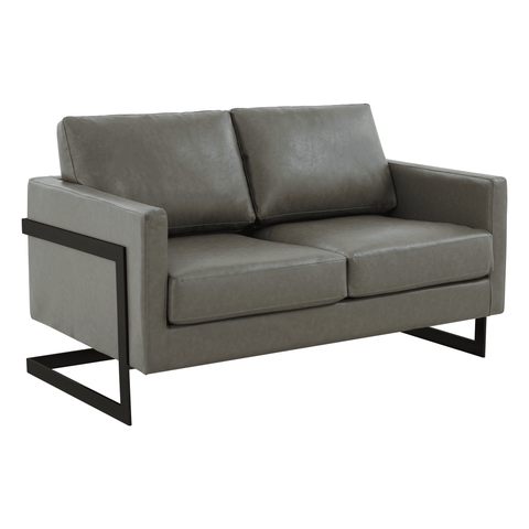 Lincoln Leather Loveseat Sofa with Black Stainless Steel Frame