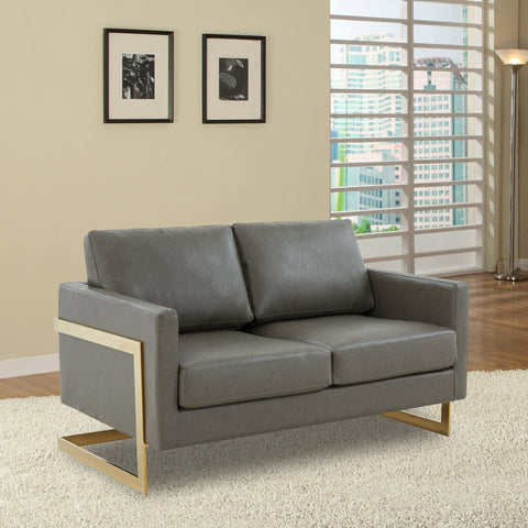 Lincoln Upholstered Velvet/Leather Loveseat With Gold Frame