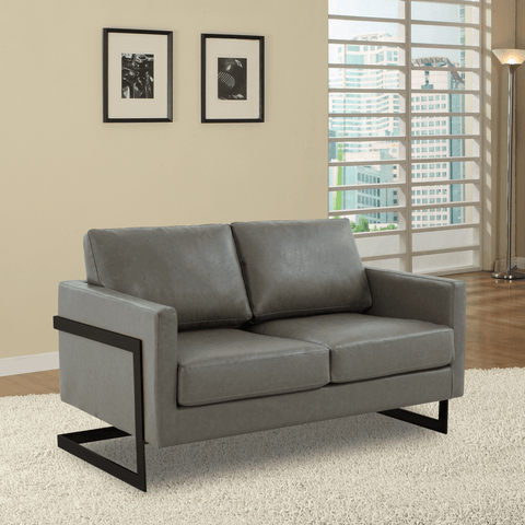 Lincoln Leather Loveseat Sofa with Black Stainless Steel Frame